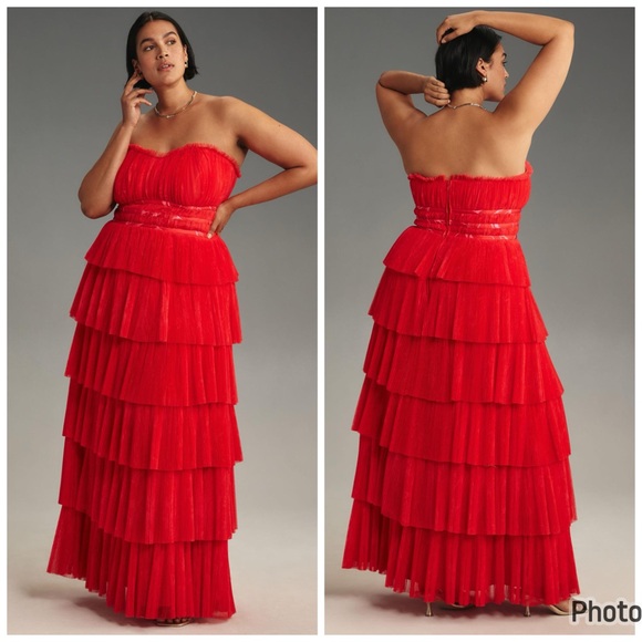 Anthropologie Dresses & Skirts - Anthropologie‎ Hutch Evie Strapless Tiered Maxi Dress Red Size 16W Tulle